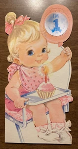 Tarjeta de feliz cumpleaños Hallmark Magic Motion años 60 troquelado globo cupcake vela P8b - Imagen 1 de 18
