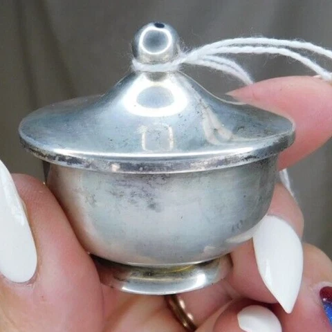 WEB~ STERLING~ SACCHARIN / SALT CELLAR~ LIDDED BOWL~ 1 5/8" Cover
