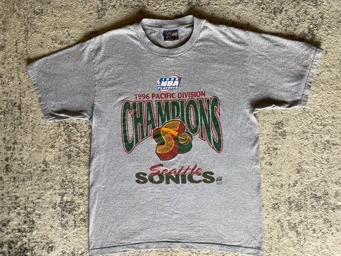 Vintage Lee Nutmeg Seattle Sonics 1996 NBA Pacific Division Champions T Shirt L Cover