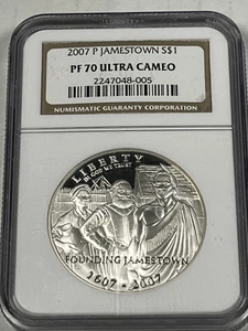2007-P Jamestown Commemorative Proof Silver Dollar : NGC PF70 Ultra Cameo - Picture 1 of 2