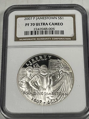 2007-P Jamestown Commemorative Proof Silver Dollar : NGC PF70 Ultra Cameo - Image 1 of 2