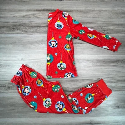 Disney 100 Kids L 10-12 Pajamas Red Mickey Stitch Toy Story Christmas Ornaments - Image 1 of 4