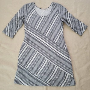 Soft Surroundings Womens PM Linen Blend 3/4 Sleeve Striped Midi Dress Blue White - Picture 1 of 13