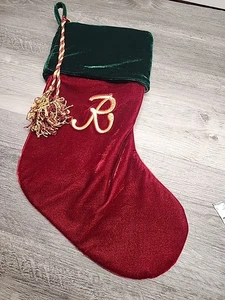 Red Green Velvet Christmas Stocking Gold Rope And Letter R Bed Bath Beyond - Picture 1 of 5