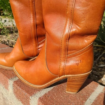 Botas Campus Frye Hasta la Rodilla Años 70 De Colección Con Tacón 7.5 B Marrón Tostado Cuero Coñac Leer Foto 1 de 4