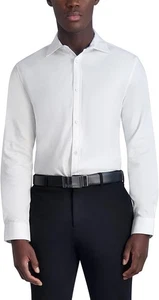 Karl Lagerfeld Mens Jacquard Chevron Long Sleeve Dress Shirt, White, Large - Picture 1 of 9