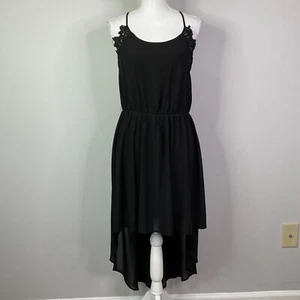 Forever 21 Black Dress High Low Sleeveless Womens Medium Sheer Elastic Waist - Picture 1 of 11