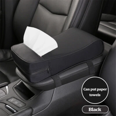 Leather Memory Foam Seat Armrest Cushion Protector Storage Pad For Car Black - Image 1 of 4