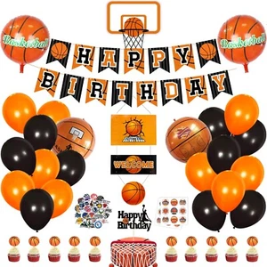 95Pcs Basketball Party set Happy Birthday Banner Foil Balloons Latex Door Sign - Picture 1 of 8