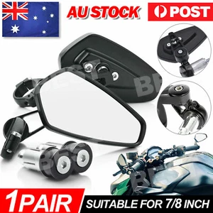 Universal Motorcycle 7/8" Handle Bar End Mirrors Rear Side View Cafe Racer Set - Picture 1 of 11
