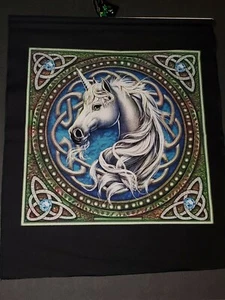 Unicorn on Black Canvas Scroll, artist Lisa Parker!!  BNIP!!  Free Shipping! - Picture 1 of 8