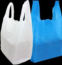 VEST CARRIER BAGS WITH HANDLES WHITE OR BLUE STRONG FOOD SAFE