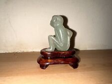 🧡Vintage Chinese Carved Jade/hardstone Figure On a Wooden Stand