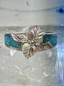Black Hills Gold ring turquoise chips floral leaves band size 7 sterling silver - Picture 1 of 12