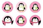 Happy Winter Penguins Pink Edible Cupcake Toppers Decoration - Set of 12 Toppers