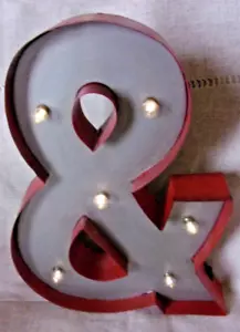 Lighted Tested Red Metal Marquis Galvanized Ampersand Sign Freestanding or Hang - Picture 1 of 6