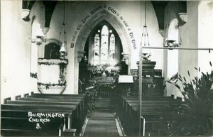 REAL PHOTO POSTCARD OF BURMINGTON CHURCH INTERIOR (NEAR STRATFORD), WARWICKSHIRE - Picture 1 of 2