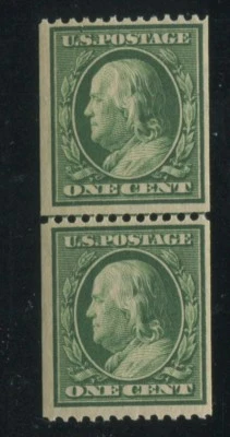 Unites States 1¢ Coil Postage Stamp #385 MNH OG Guideline Pair Certified - Image 1 of 3