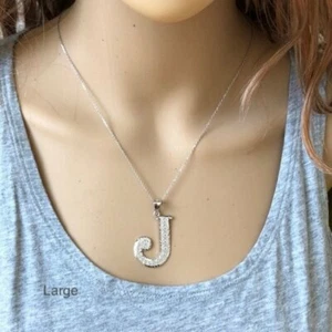 Collar Colgante Plata Esterlina 925 Inicial Letra J - Grande, Mediano, Pequeño DC - Imagen 1 de 11