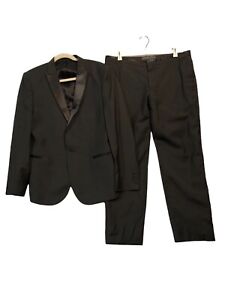 The Kooples Mens Black Tuxedo Suit Jacket Formal Pants with Satin Stripe Size 50