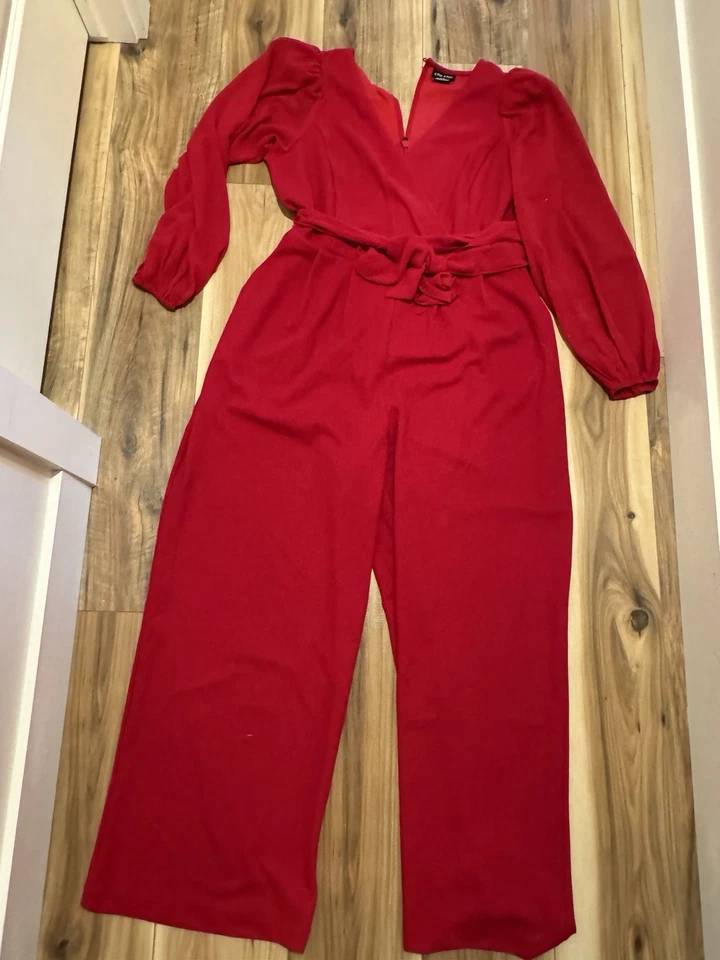 Mono para mujer Chic City rojo con cinturón y mangas transparentes - talla 16 Foto 1 de 4