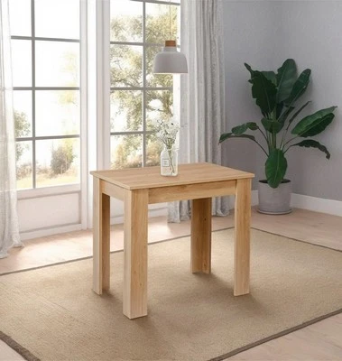 Dining Table, Oak Effect Fixed Top Table 80cm, Wooden Kitchen Table - Image 1 of 4