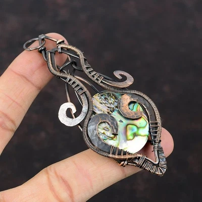 Oferta del Día de la Amistad Cobre Natural Abulón Concha Envuelto Alambre Colgante Joyería Foto 1 de 4