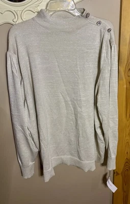 Suéter Liz Claiborne Crema Dorado Metálico Cuello Simulado Bling Botones Talla 3X Nuevo con Etiquetas Foto 1 de 4