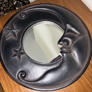 Espejo de pared redondo cara luna celeste vintage 12 pulgadas acabado negro ~ BOHO - Imagen 1 de 6