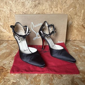 Sandalia Christian Louboutin China Rosa Negra Satinada Tacón Punta EU35.5 - Imagen 1 de 19