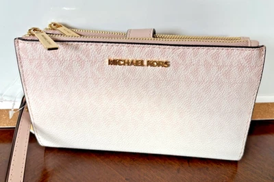 Michael Kors MK Jet Set Travel Double Zip Phone Wristlet Wallet Pink Ombre - Image 1 of 4