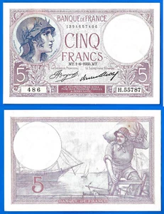 France 5 Francs 1933 1 June Serie H Violet Purple Franc Frcs Free Ship World - Picture 1 of 3
