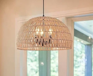 NEUF pendentif chanvre rotin tissé lustre 3 lumières 17,6 pouces filaire - Photo 1/4