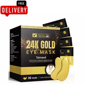 Under Eye Patches 30 Pairs 24K Gold Under Eye Mask for Puffy Eyes Dark Circle - Picture 1 of 7