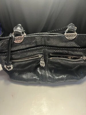 BRIGHTON Bolso de Hombro Cartera Bolso de Cuero Negro Serpiente Repujado Acentos Plateados  Foto 1 de 4