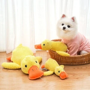 Squeaky Duck Chew Calming Teeth Cleaning Bite Resistant Soft Dog Pet Toy Yellow - Picture 1 of 23