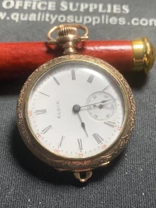 Elgin ladies open face gold filled pocket watch 7 jewels size Os working - Picture 1 of 6