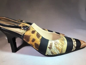SALVATORE FERRAGAMO ANIMAL PRINT MULTI LEATHER SATIN SLING Sz 4 1/2 B W/BAG#21 - Picture 1 of 7