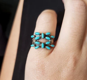 Vintage Southwestern Sterling Silver Turquoise Ring Size 5.75 Artisan Boho Gypsy - Picture 1 of 9
