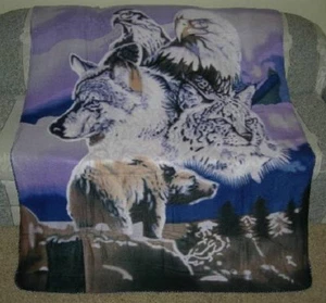 New Southwest Animal Spirits Bear Eagle Lynx Fleece Throw Gift Blanket NWT SOFT - Picture 1 of 4