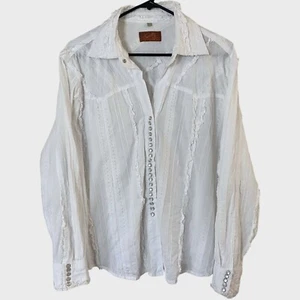 Vintage Scully Western Lace Ruffle Pearl-Snap Shirt Blouse White Women's Size XL - Picture 1 of 12