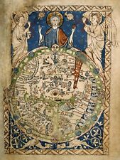 Medieval Map Jerusalem in Center Jesus Blessing the World Poster Repro FREE S/H 