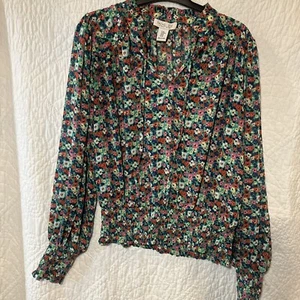Rachel Zoe Floral Top Women’s Size M Tie Gathered Waist And Sleeves Long Sleeve - Picture 1 of 8