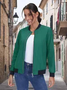 Women's Bomber Jacket Lightweight Casual Travel Windbreaker Spring Fall Jackets - Picture 1 of 9