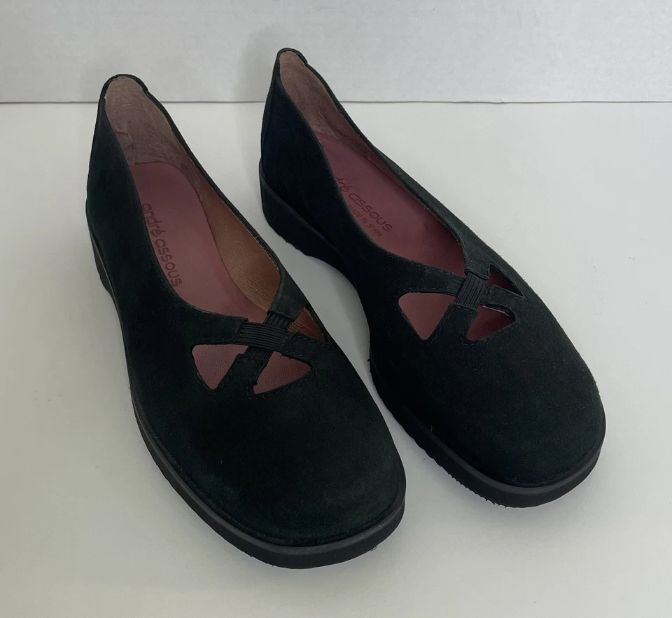 Andre Assous Black Suede Loafer Women's US Size 6.5 M Euro 37 w/ Elastic Vamp - Image 1 of 4