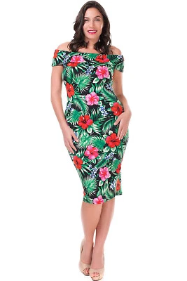 Vestido para mujer talla grande tropical hawiiano verano cóctel fiesta ceñido al cuerpo elástico Foto 1 de 4