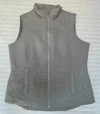 Vintage Rod's Women Small Full-Zip Embellished Quilted Vest Gray Packable Casual - Image 1 of 4