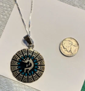 Vintage Sterling Silver Necklace Kokopelli Black Onyx Turquoise 925 Heavy - Picture 1 of 9