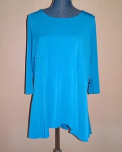 Top túnica Alfani barroco verde azulado asimétrico dobladillo alto mangas 3/4 talla 0X nuevo con etiquetas - Imagen 1 de 4