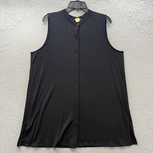 Eileen Fisher Georgette Crepe Asymmetrical V-Neck Sleeveless Top Blouse Black XL - Picture 1 of 14